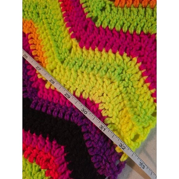 Vintage Psychedelic Zigzag Chevron Tight Knit Afghan Throw Blanket Crochet Color - Picture 6 of 11
